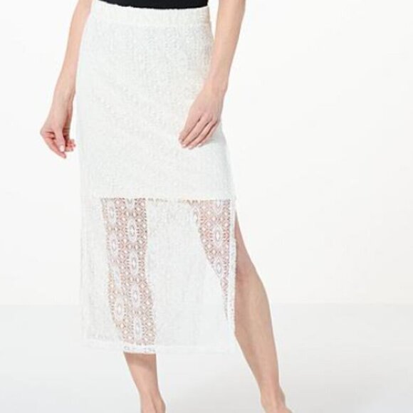 G by Giuliana Dresses & Skirts - G By Giuliana Black Knit Crochet Midi Skirt Double Layer Large